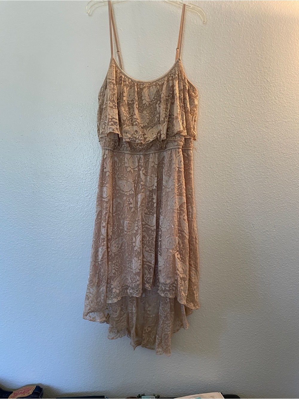 a'gaci Lace Ruffle Dress with Spaghetti Straps